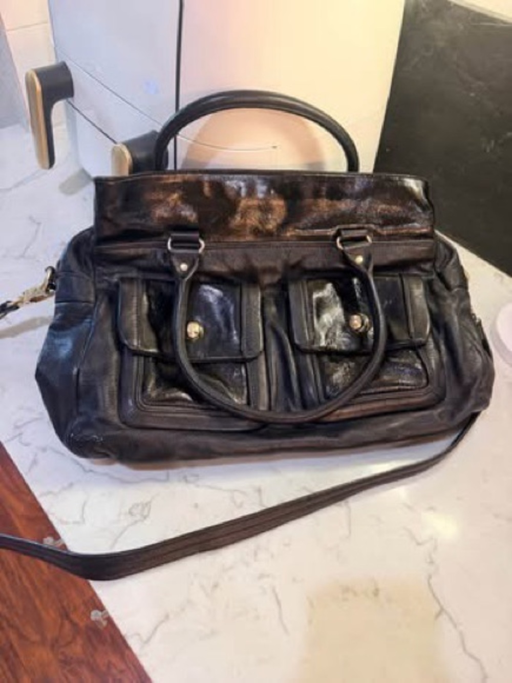 Kate Spade Roland Park Cecilia Black Leather Double-Front Pocket Satchel